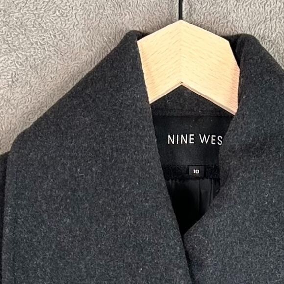 Nine West Womens Gray Wool Blend Pea Coat Size 10 Gray Preppy Asymmetric Buttons - Picture 7 of 12